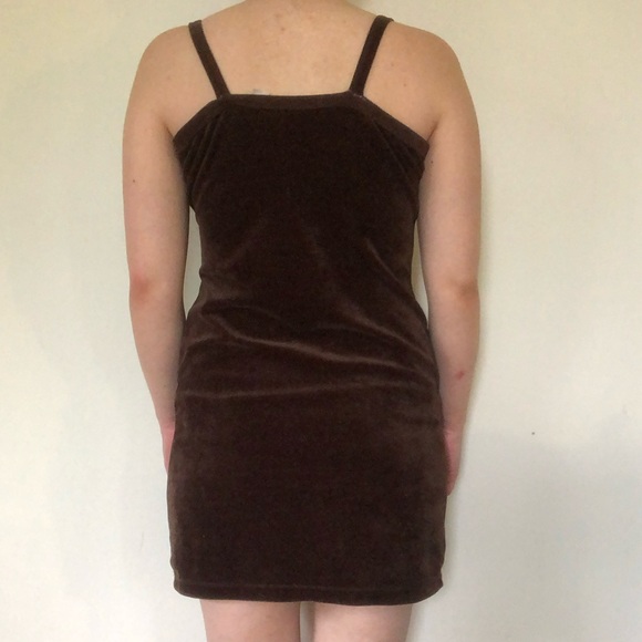Vintage 90s Sparkly Brown Velour Mini Dress - Picture 6 of 8